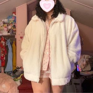 Old Navy Teddy Sherpa Jacket Women’s XXLarge Ivory Front Pockets Full Zipper